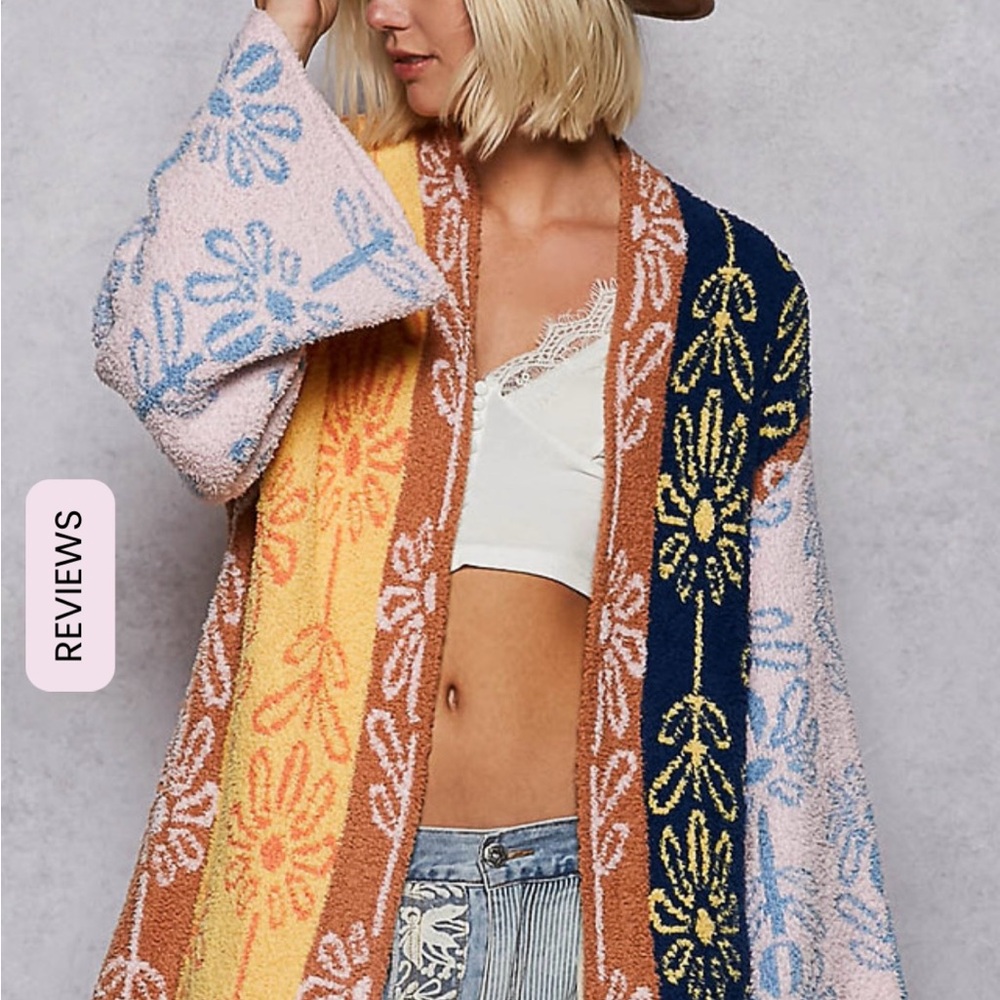 POL NEW Berber keep it cozy Colorful Floral Pattern cardigan - Picture 6 of 10